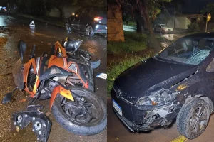 Casal fica ferido em acidente entre moto e carro no Jardim Olímpico, em Maringá