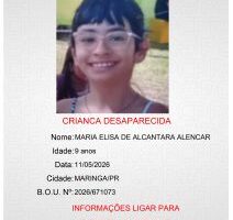 Menina de 9 anos está desaparecida há mais de 10 dias em Maringá