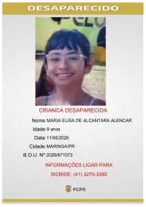 Menina de 9 anos está desaparecida há mais de 10 dias em Maringá