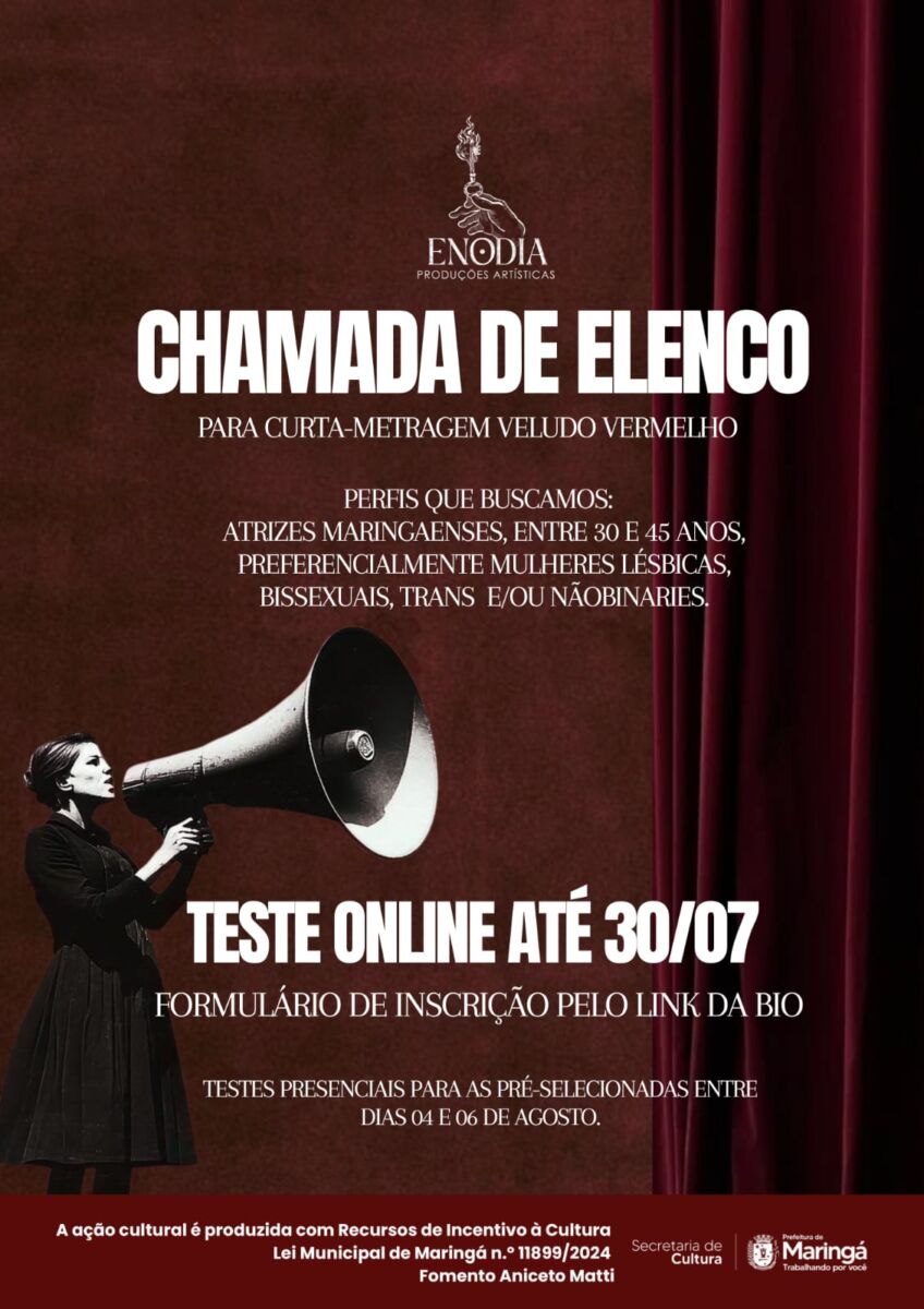 Curta-metragem "Veludo Vermelho" abre seleção de atrizes para gravações